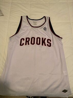 Crooks & Castles White Mesh Jersey with Black and Red Trim